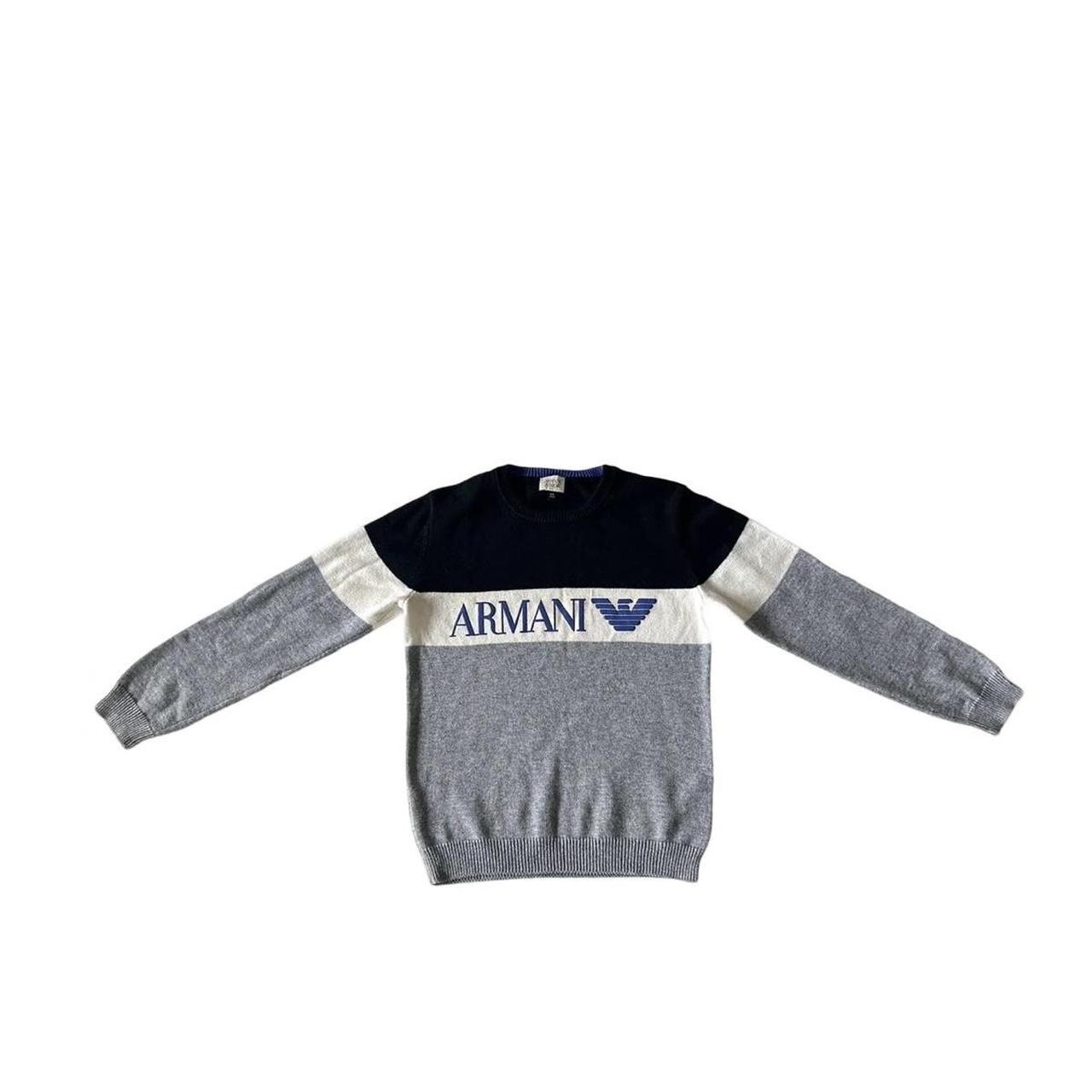 Boys Armani Junior knitwear jumper in a cream grey Depop