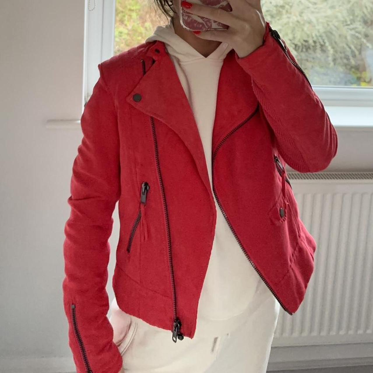 H&m red clearance biker jacket