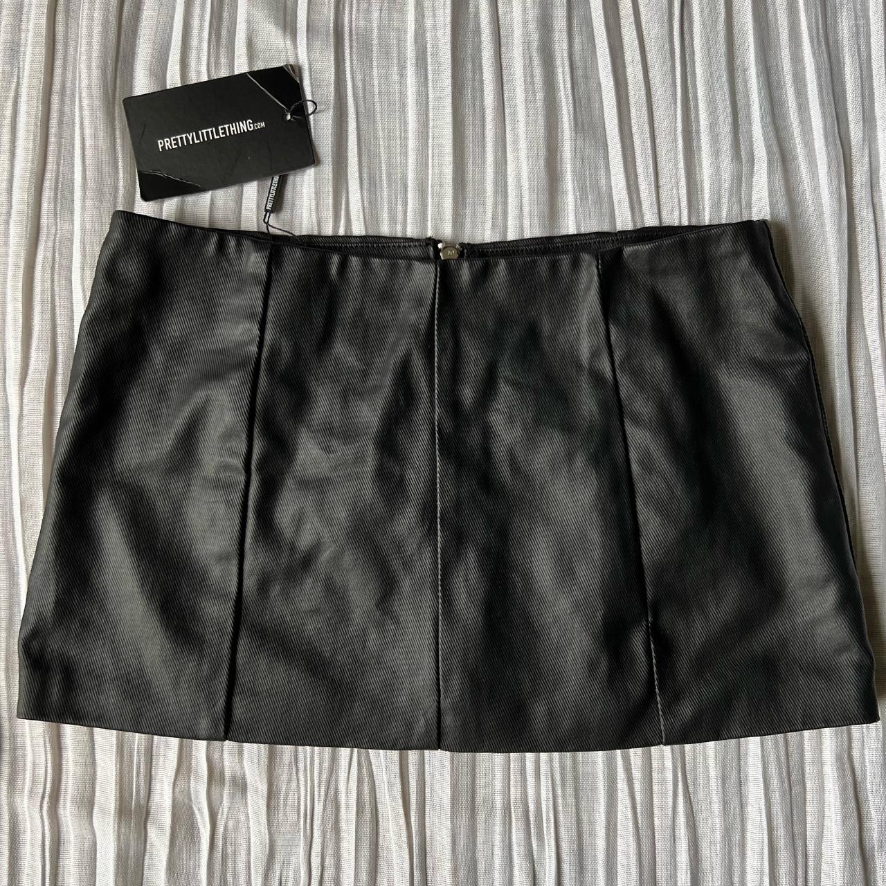 Pretty Little Thing Black Coated Denim Mini Skirt Depop