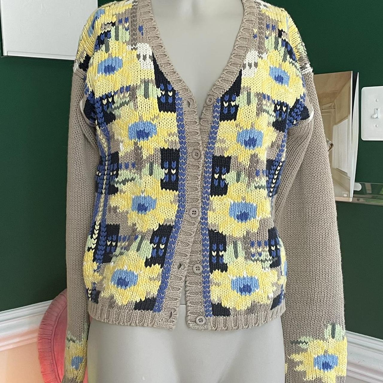 SUNFLOWER KNIT CARDIGAN - super thick material! -... - Depop