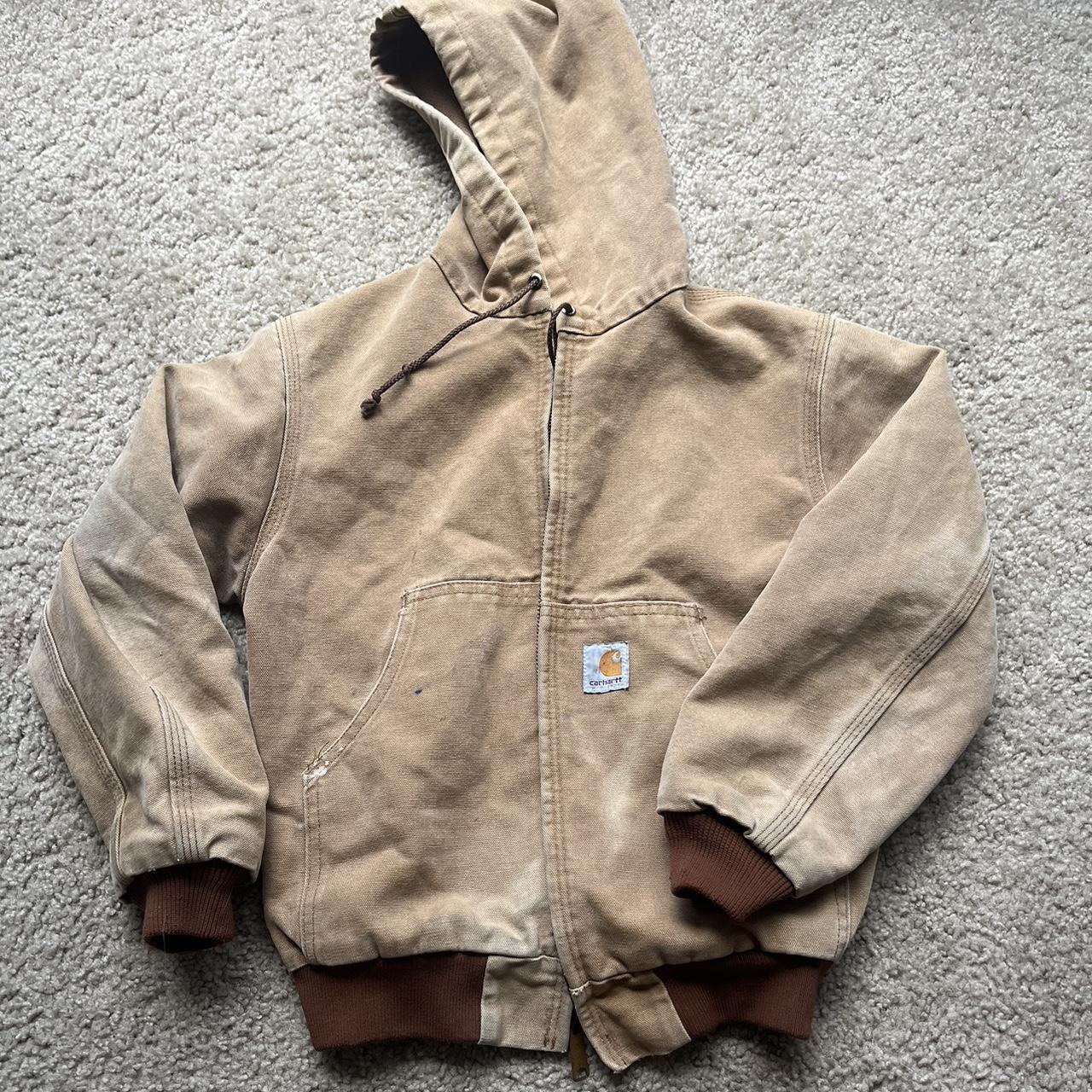 80s kids size carhartt jacket faded & thermal lined... - Depop