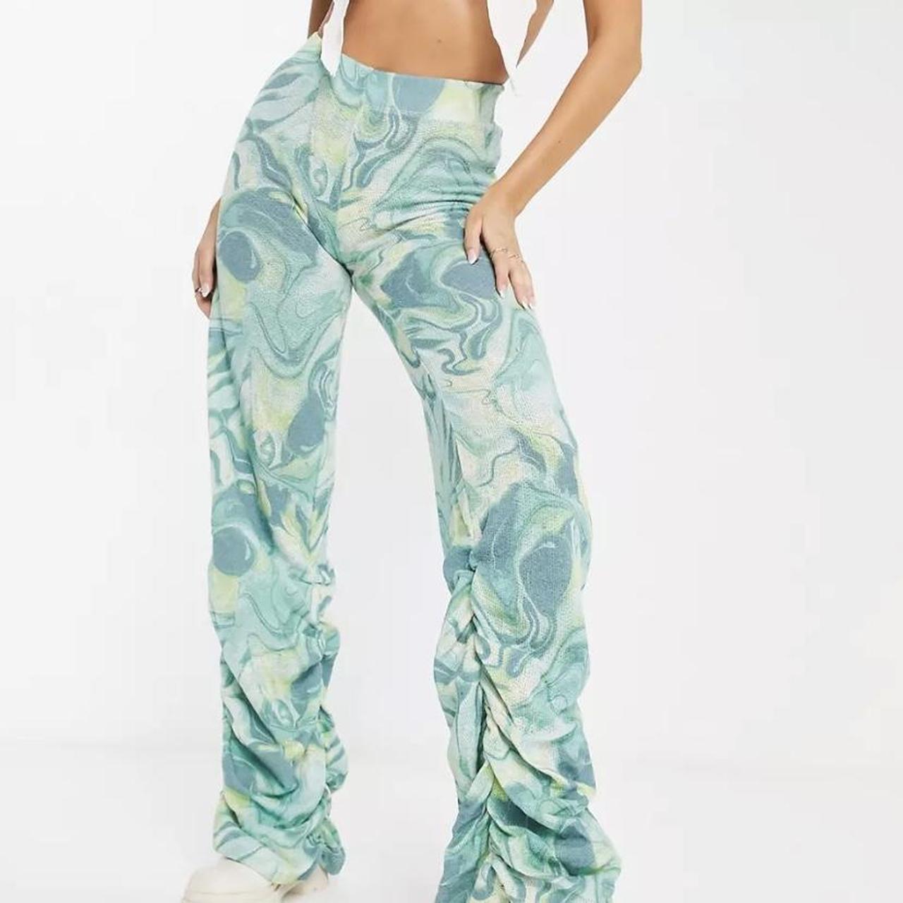 Lime tie dye print ruched hem printed knit joggers sale