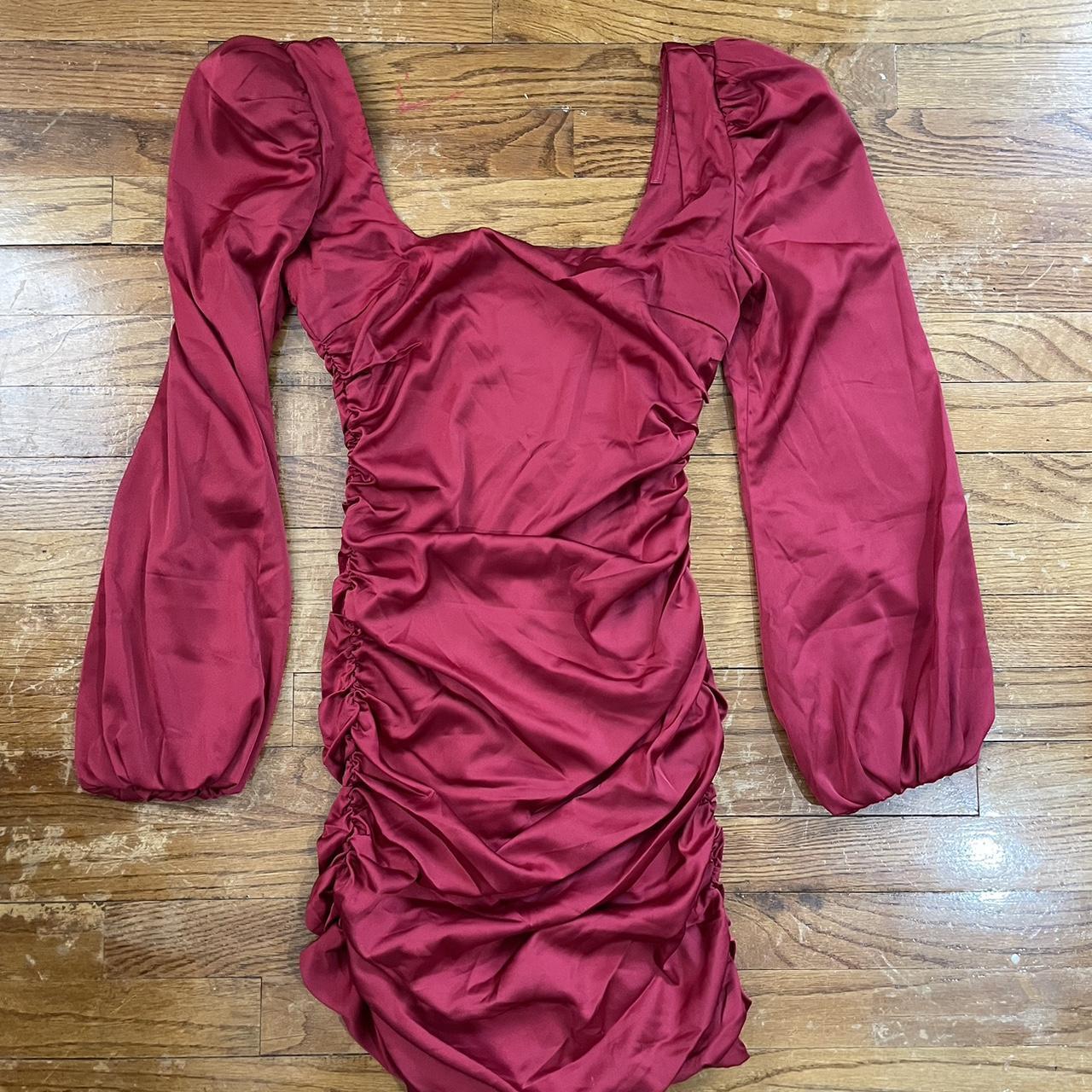 PRECIOUS JEWEL, Ruched Puff Sleeve Satin Mini