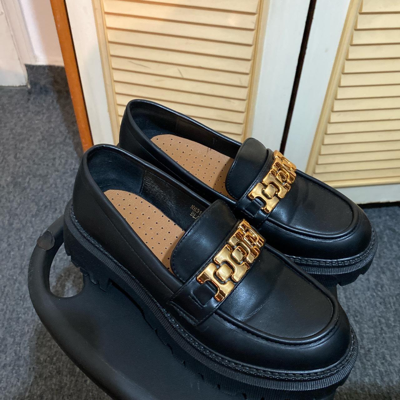 Black loafers by Givana Gold tone buckle Chunky... - Depop