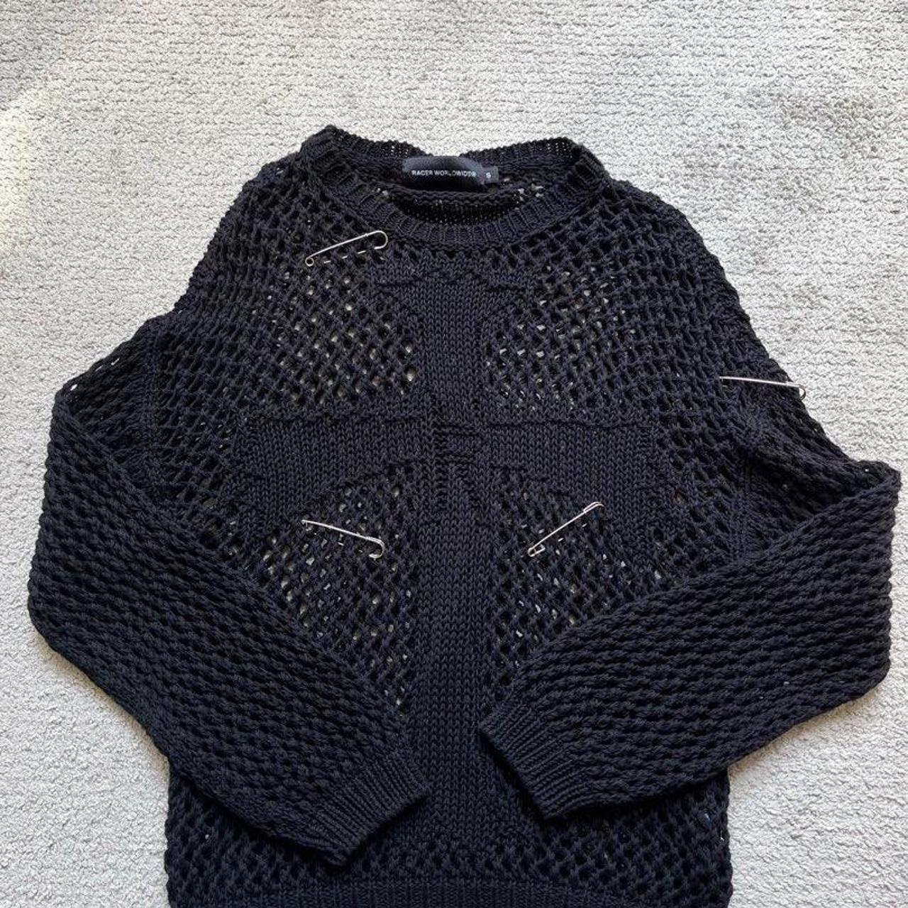 black racer worldwide crochet net cross jumper Depop