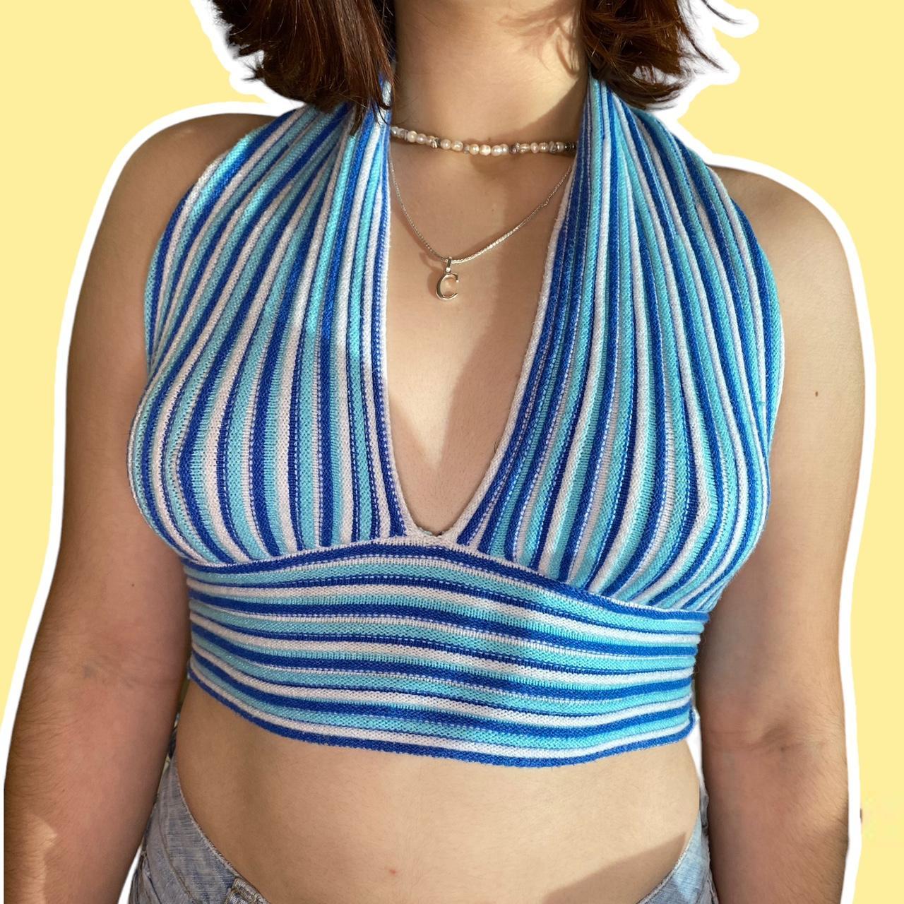 perfect blue striped halter top💙🌊☀️ ONE SIZE FITS... - Depop