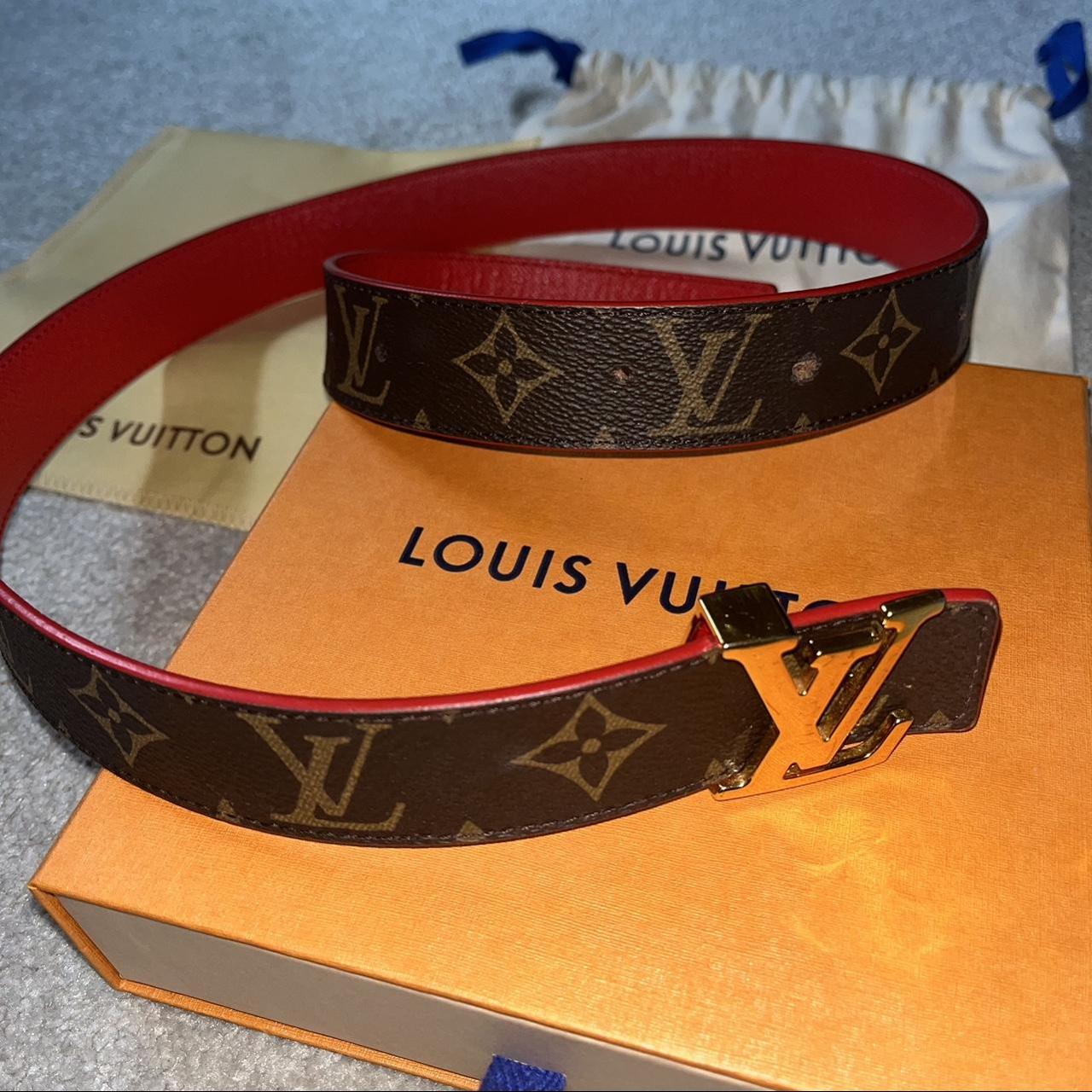 Louis Vuitton reversible belt brown and red Gold... - Depop