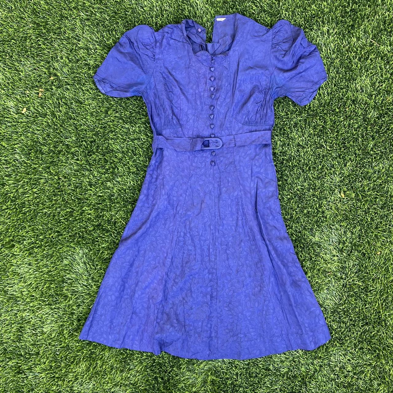 Vintage 1930s Blue Taffeta Puff Sleeve Dress... - Depop