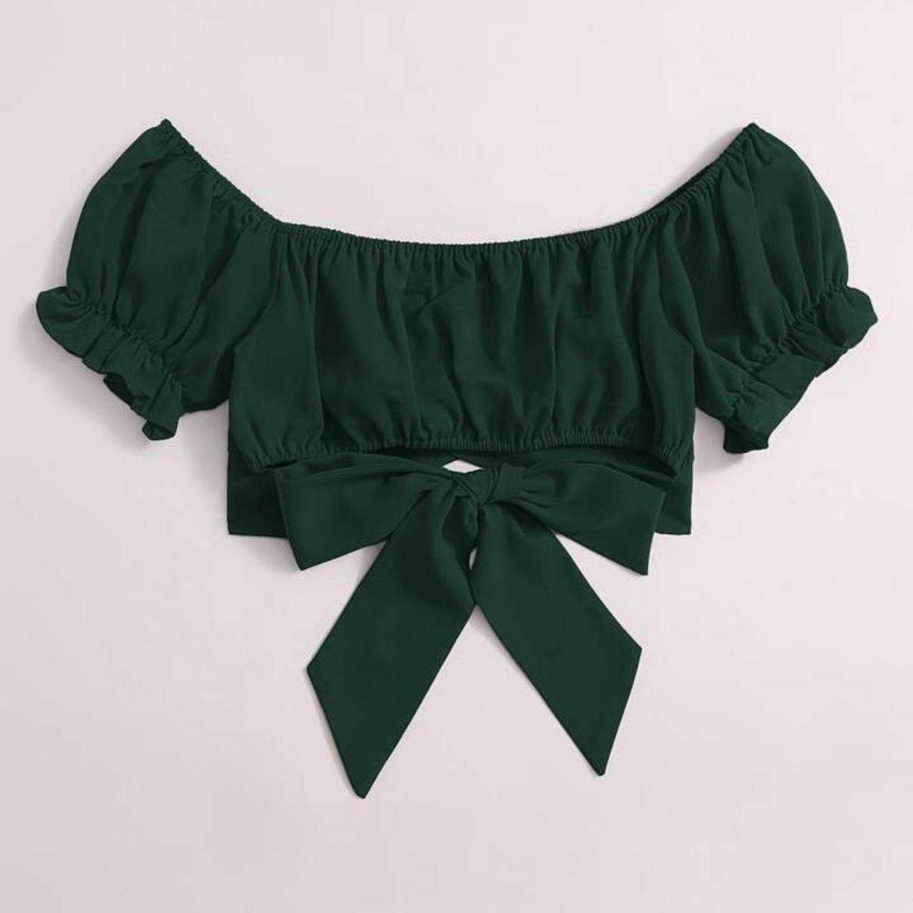 Puff sleeve crop top, brand new, size XS, dark green - Depop