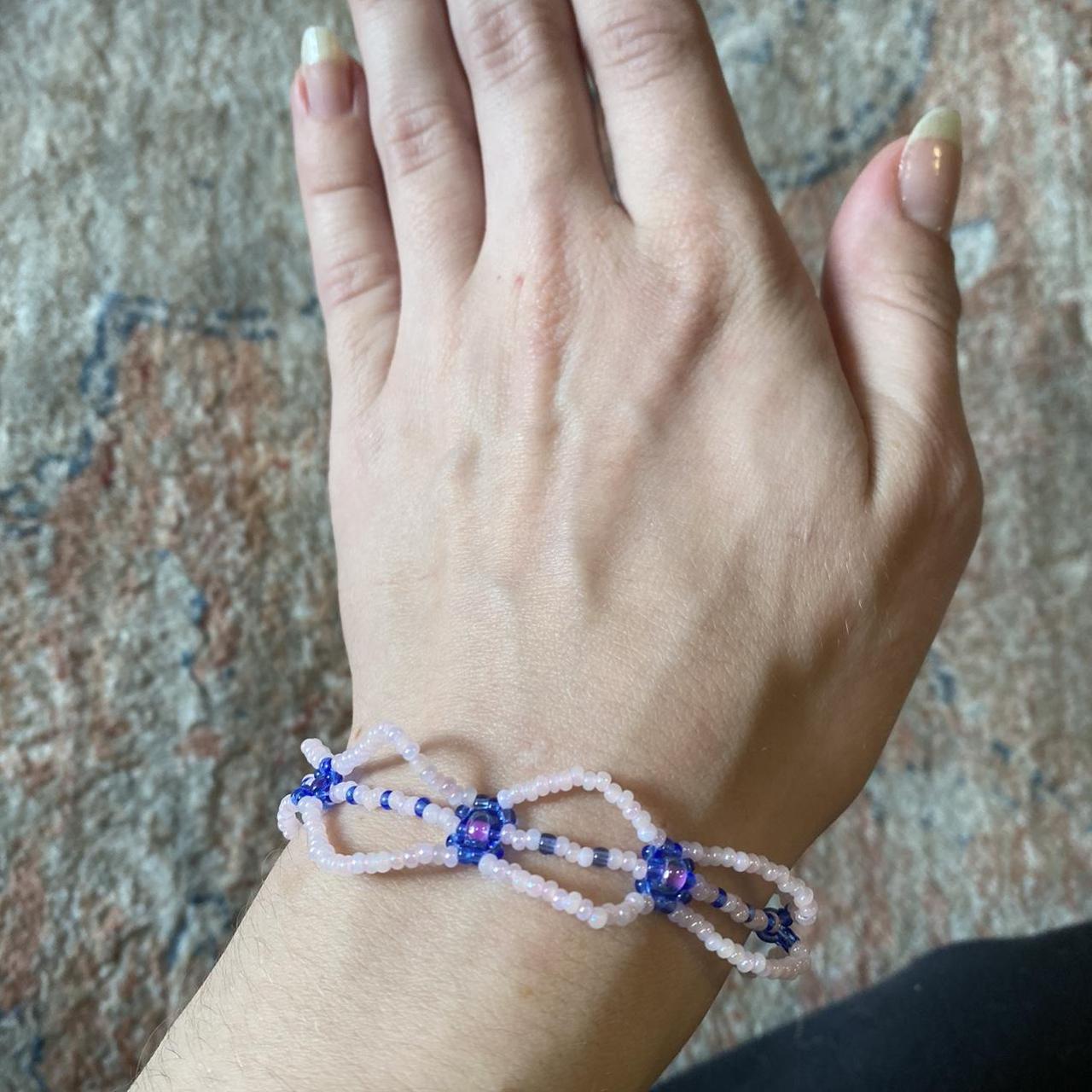 Blue, Pink & White Seed Bead Bracelet