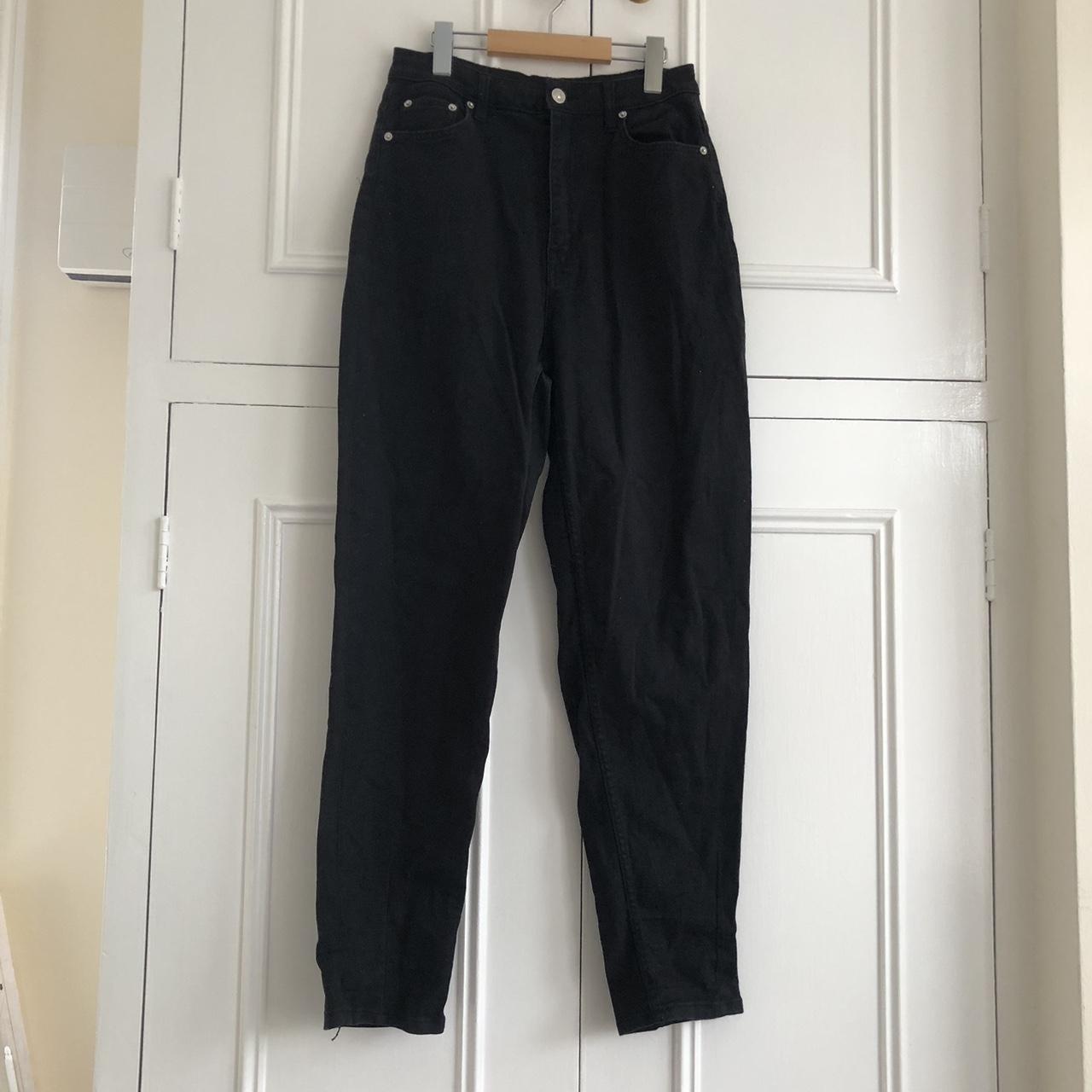 Black H&M high-waisted trousers, worn. Threads on... - Depop