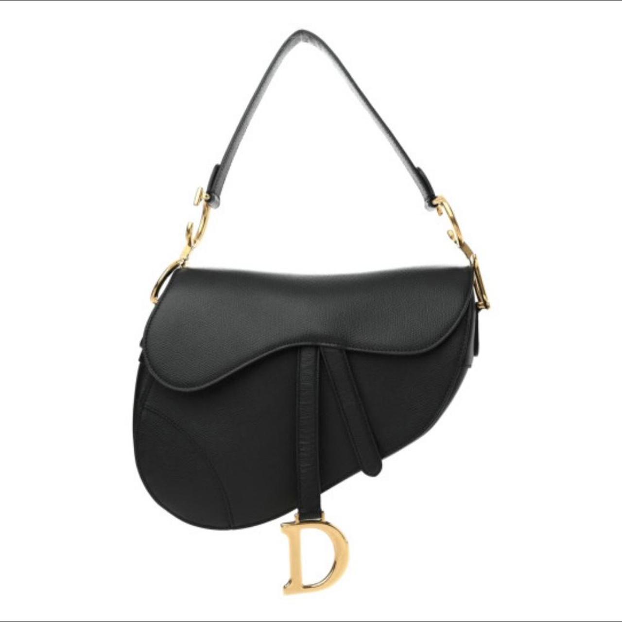 dior black leather saddlebag with gold... - Depop