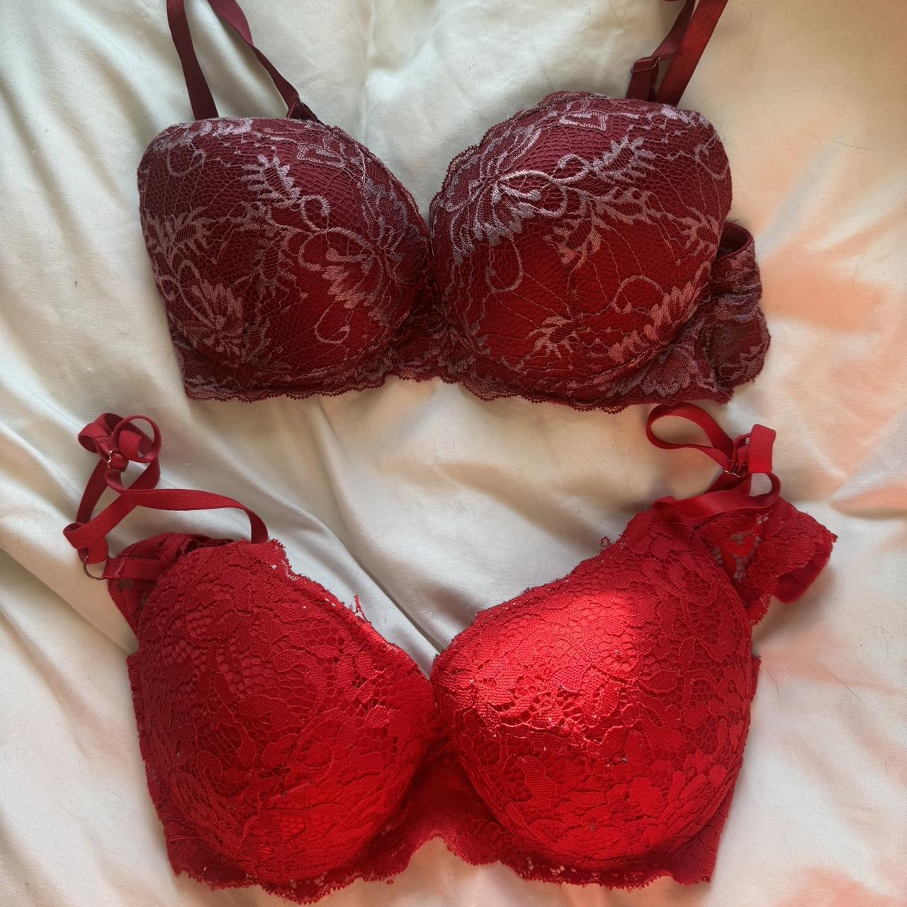Red and burgundy 34C bra set, super cute and comfy! - Depop