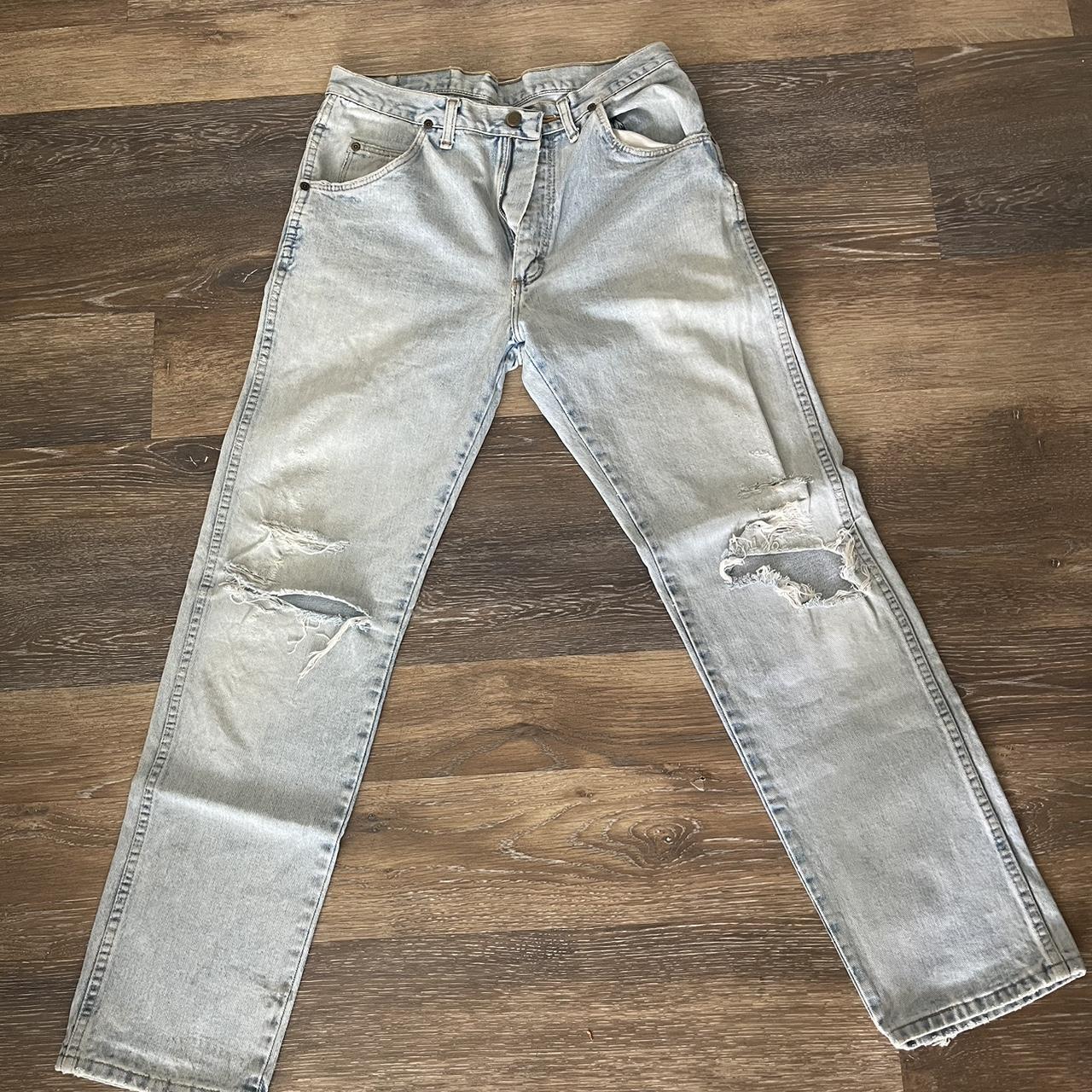 RIPPED WRANGLER JEANS 31x32 Slim straight, - Depop