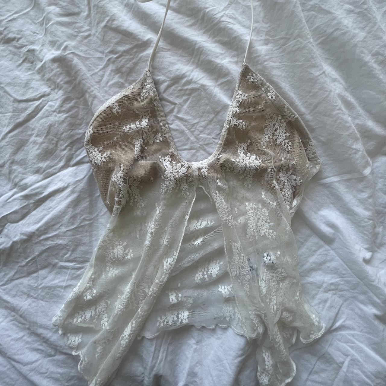 nude, lace top tube top or halter top - Depop