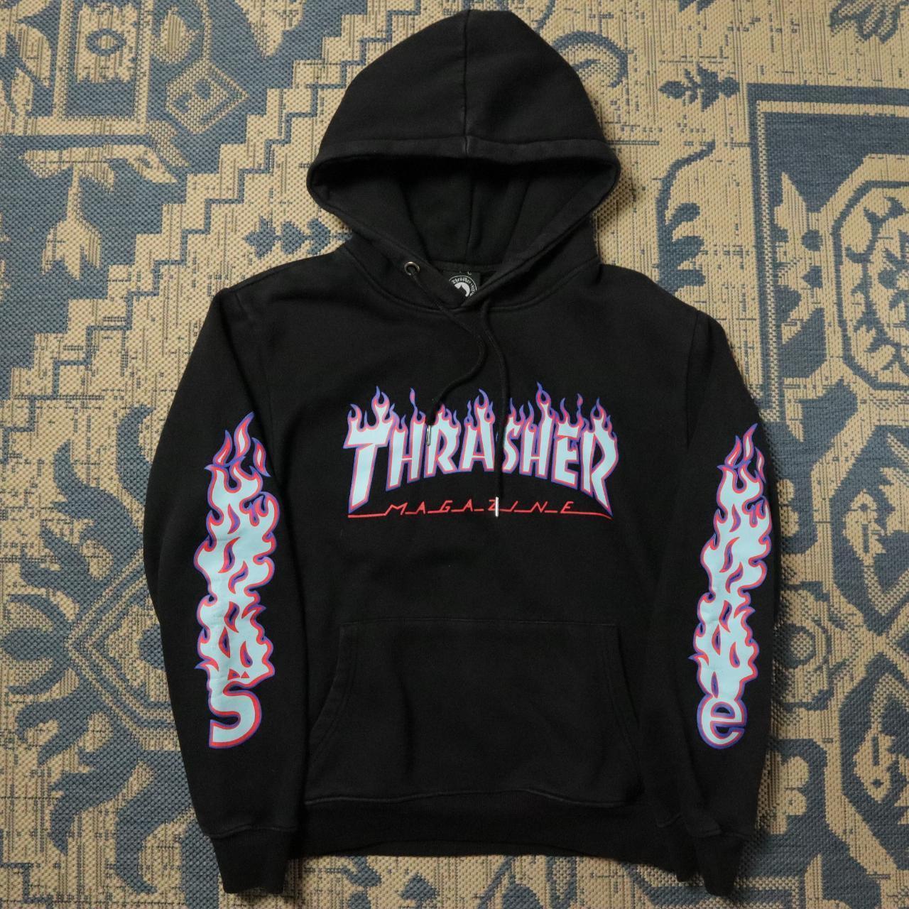 Vintage Thrasher Flame Hoodie Sweatshirt Black. Depop