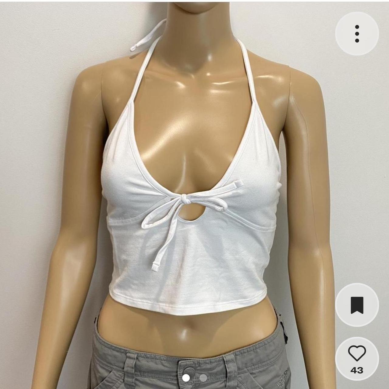 Tan Halter Top size: not labeled (stretchy so fits - Depop