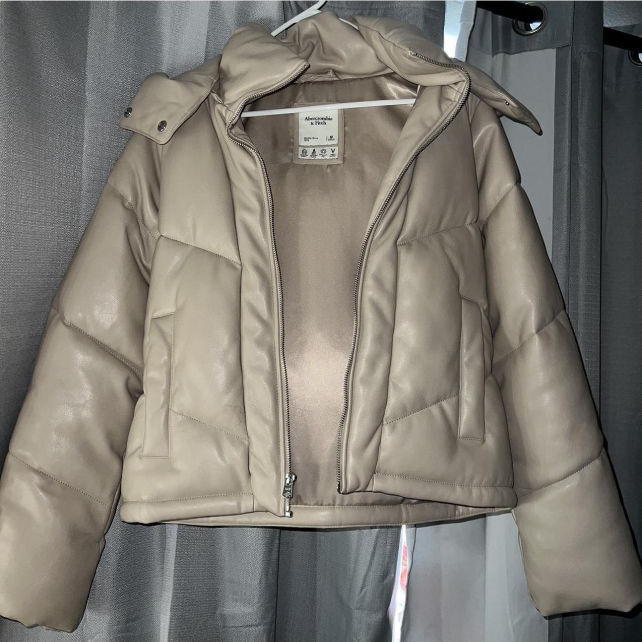 A&F Cream Leather fashion Puffer Jacket