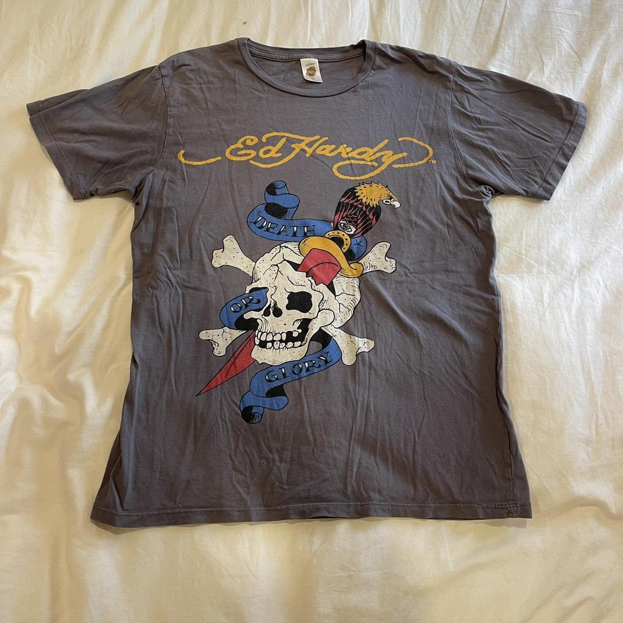 Vintage grey Ed Hardy graphic tee Size L no flaws... - Depop