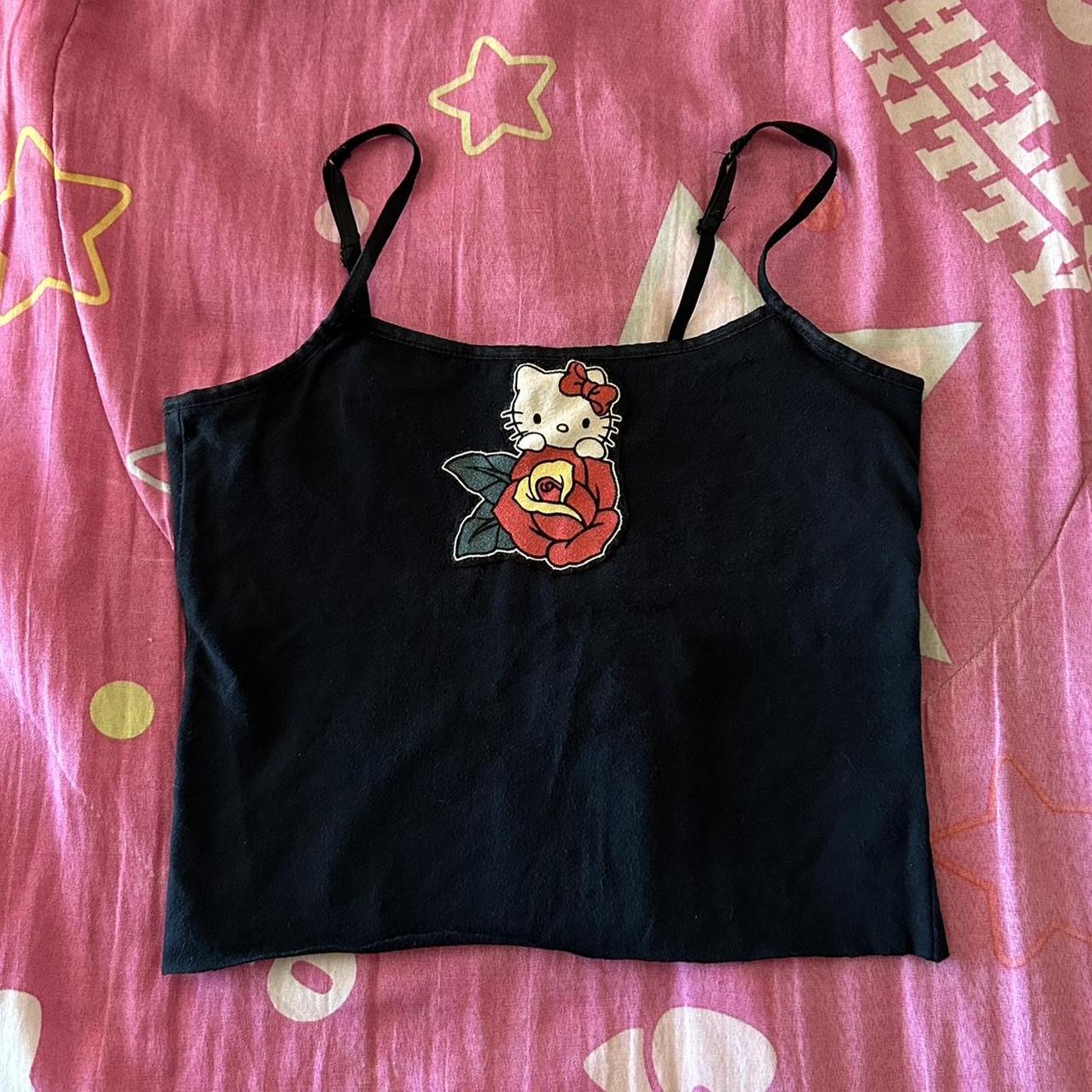 hello kitty top hand sewn hello kitty on a rose... - Depop