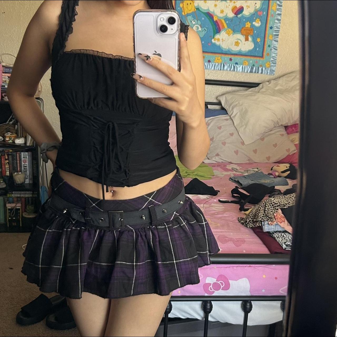 micro mini pleated skirt emo cyber purple and... - Depop