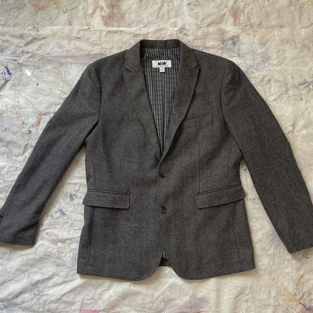 Vintage Grey Herringbone Weave Wool Blend Blazer... - Depop