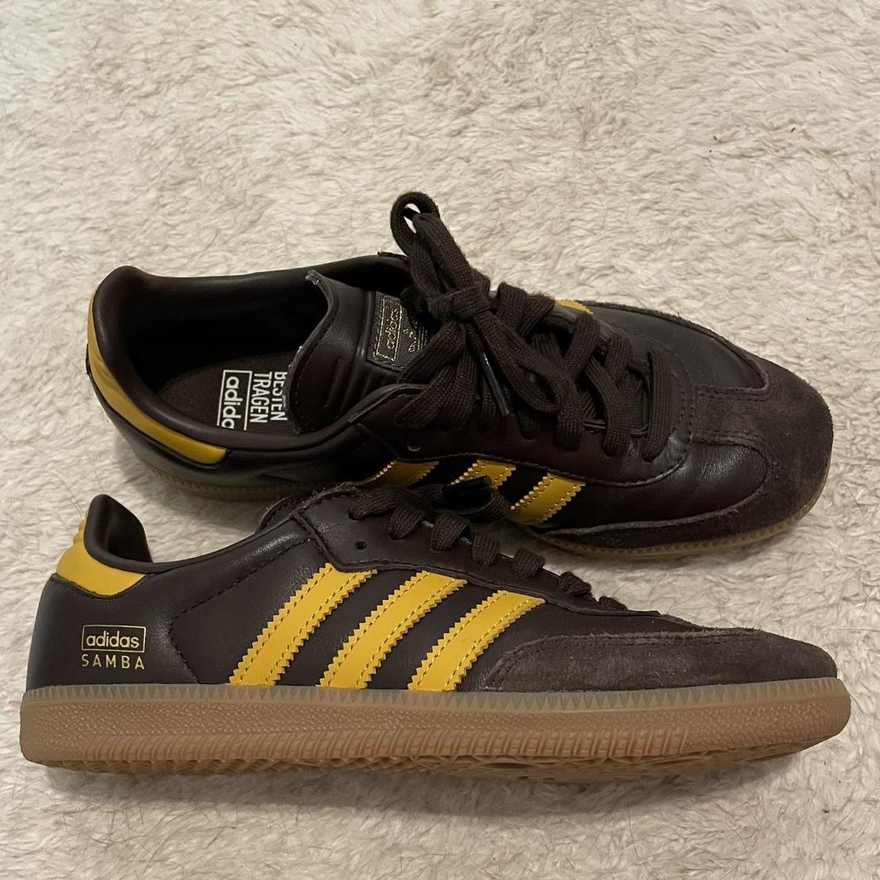 Brown And Yellow Adidas Sambas In Size 6 Men’s 7.5 - Depop