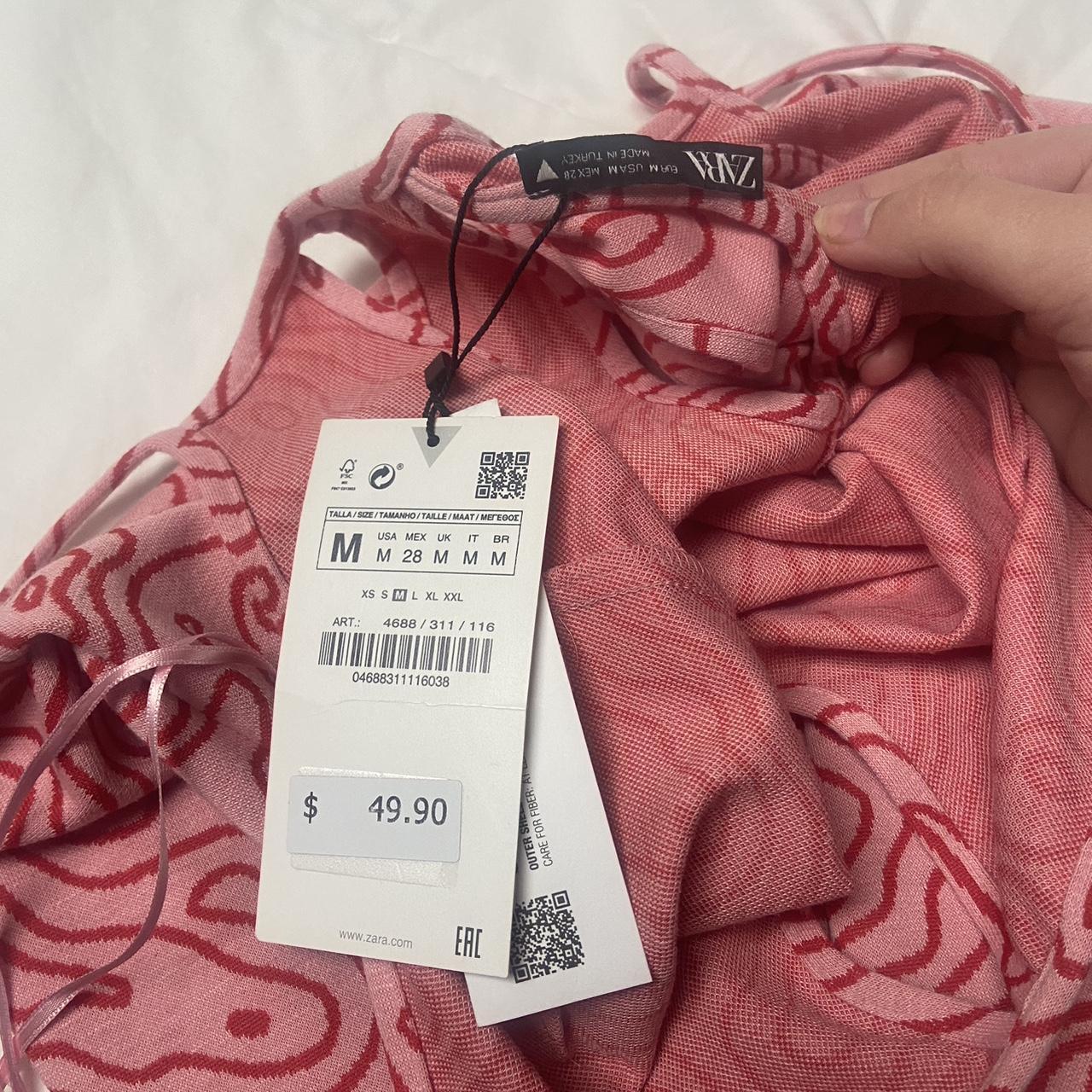 Zara Women's Pink and Red Dress | Depop
