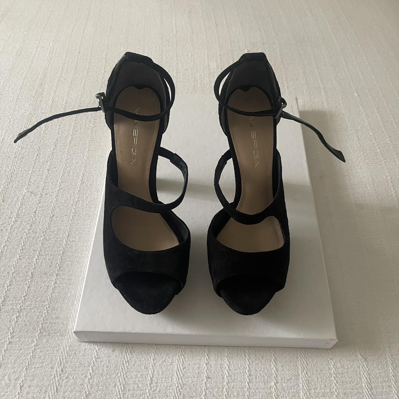 black heels with long straps
