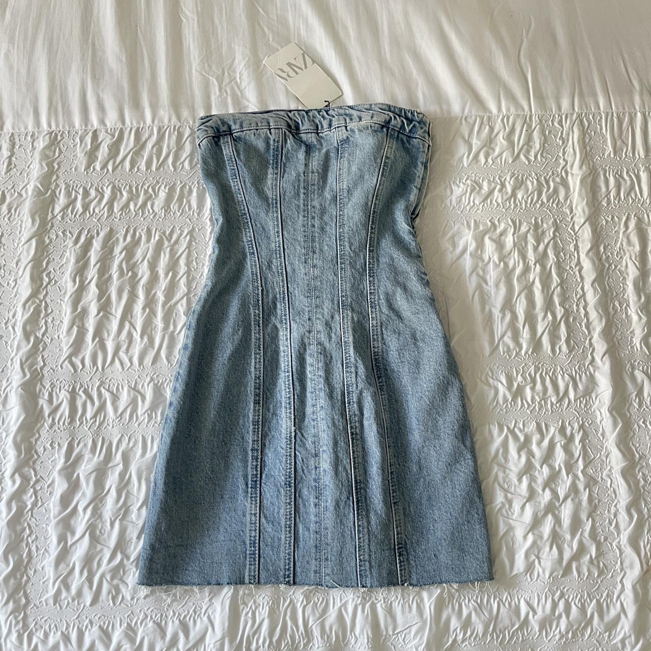light blue denim mini dress brand zara size... Depop