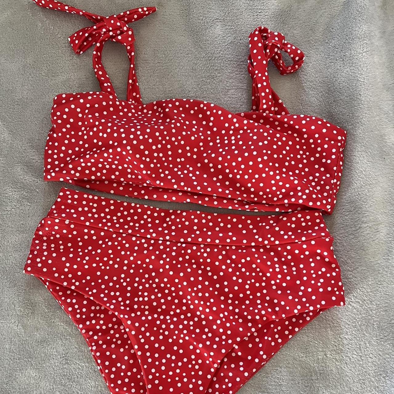 Red Polka Dot High Waisted Bikini Size Depop