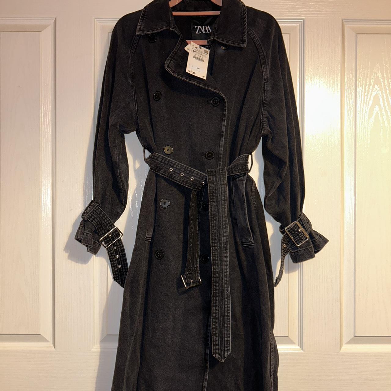 Zara Denim Trench Coat With Faded Washed Effect Depop