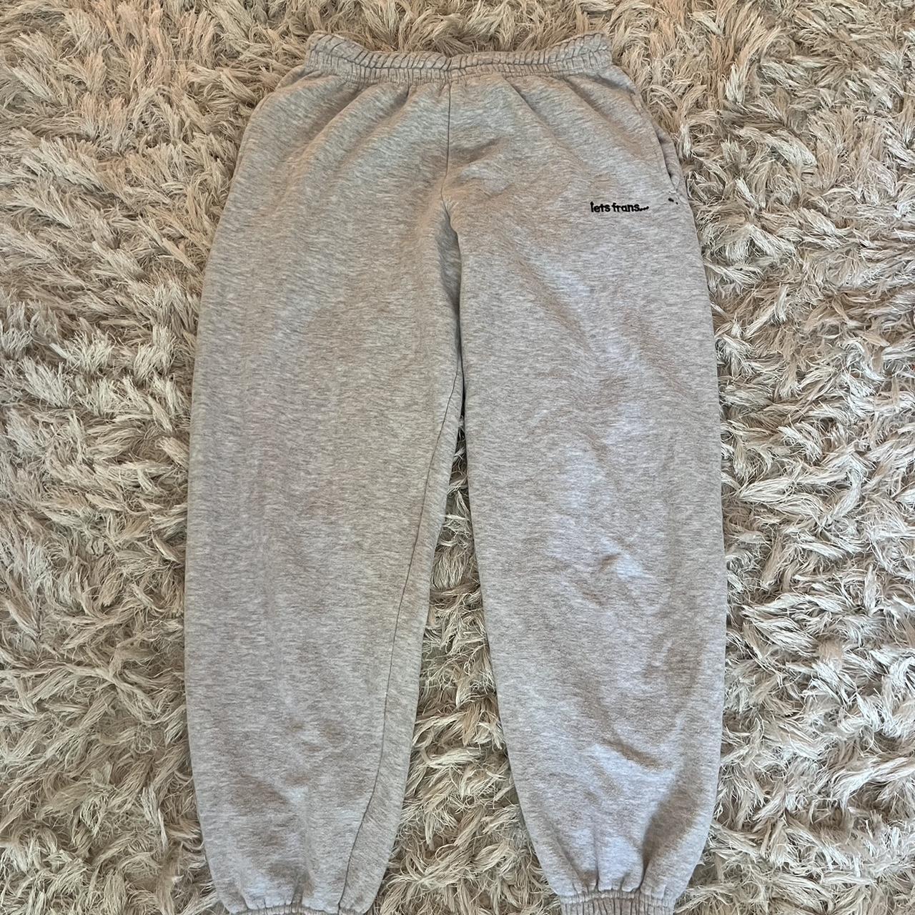 Grey iets frans sweatpants (size small) -small black... - Depop