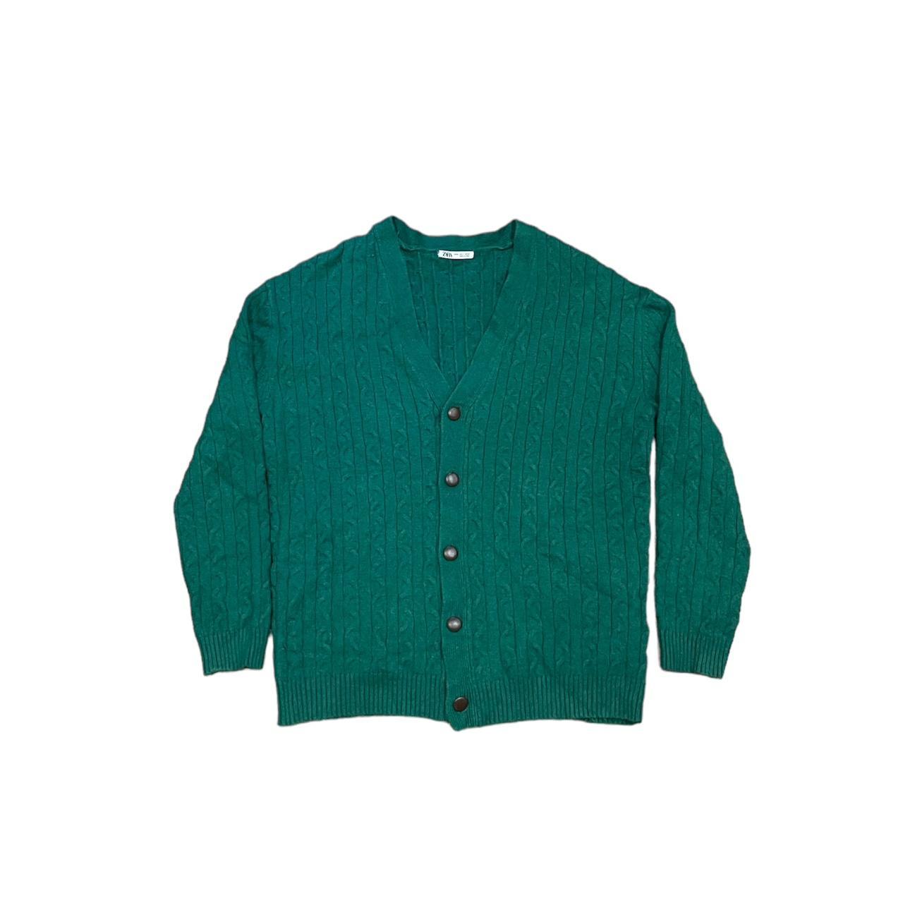 Men’s Zara Green Knit Cardigan Size M Unique... Depop
