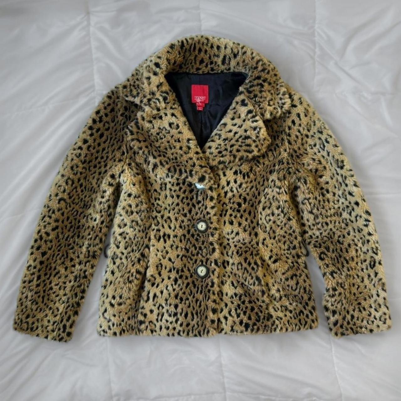 Vintage Esprit Faux Fur Leopard Print Jacket Size Depop