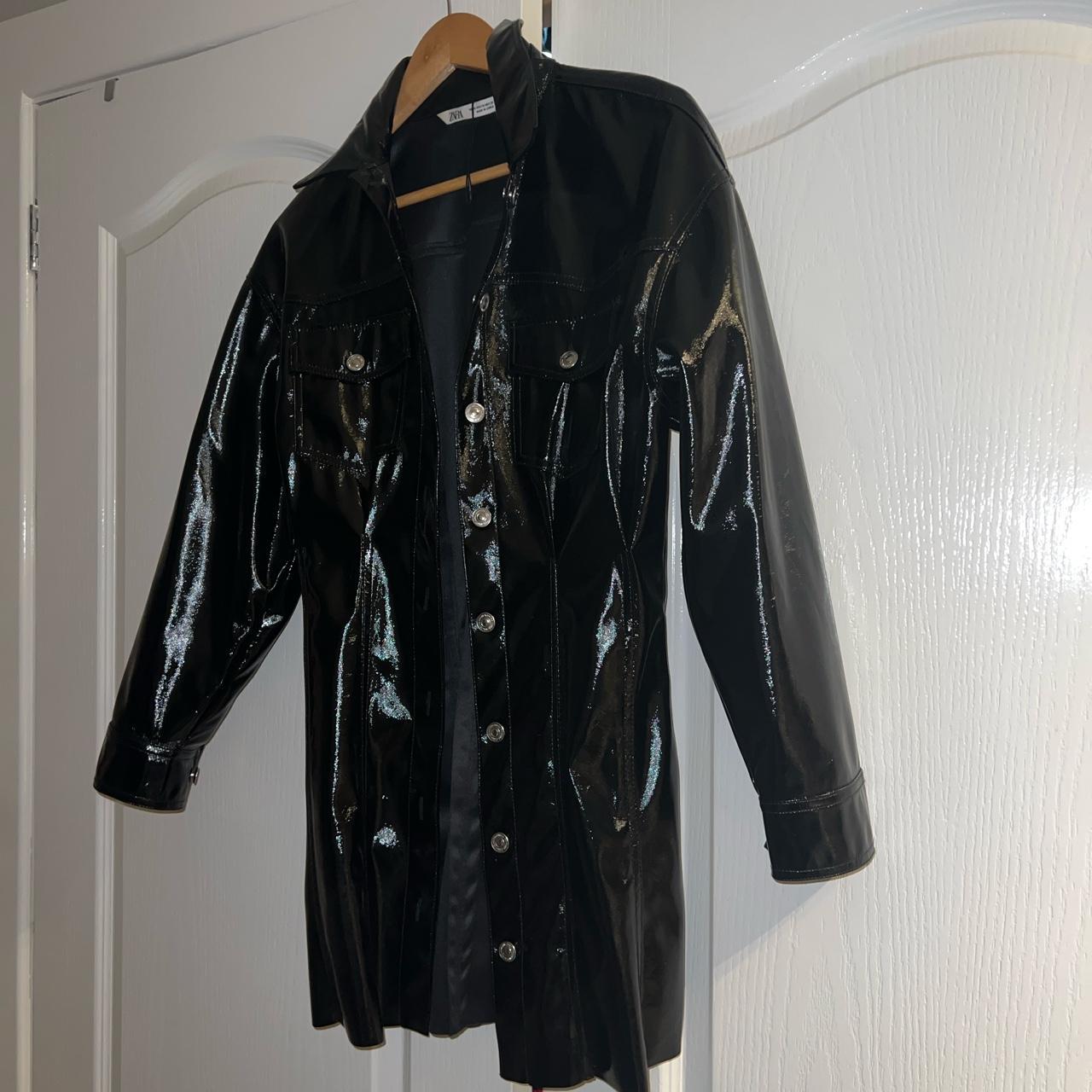 Zara black PVC shirt dress Hardly worn Size Xs Depop