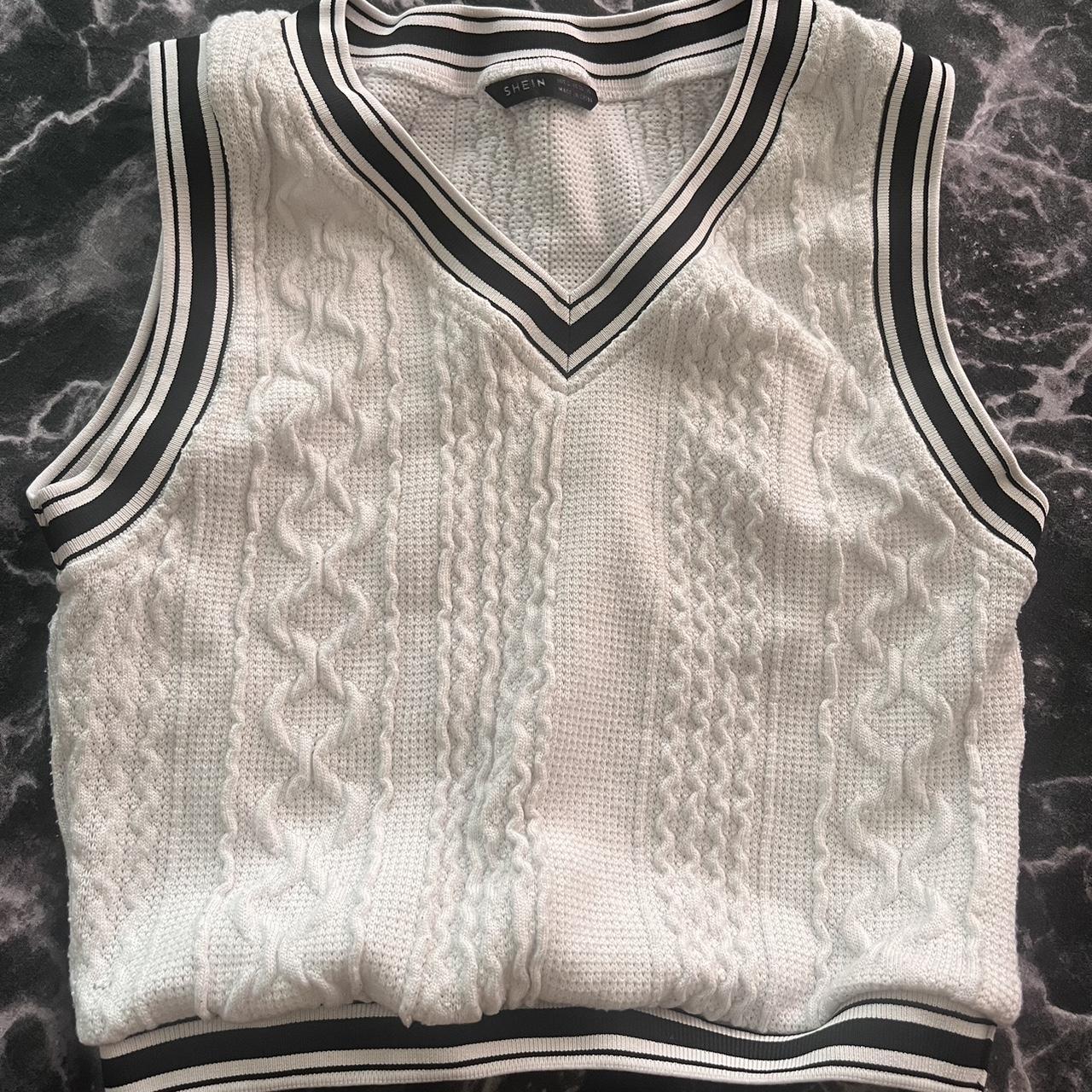 Varsity striped cropped sweater vest 🤍Size 6/4 - Depop
