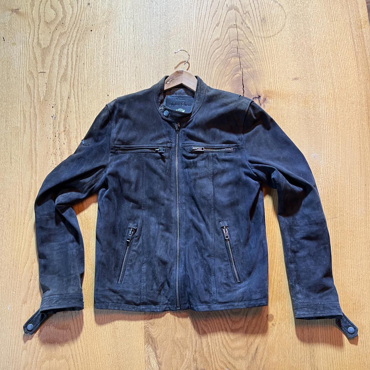 Large dark brown suede Superdry jacket, fading to... - Depop