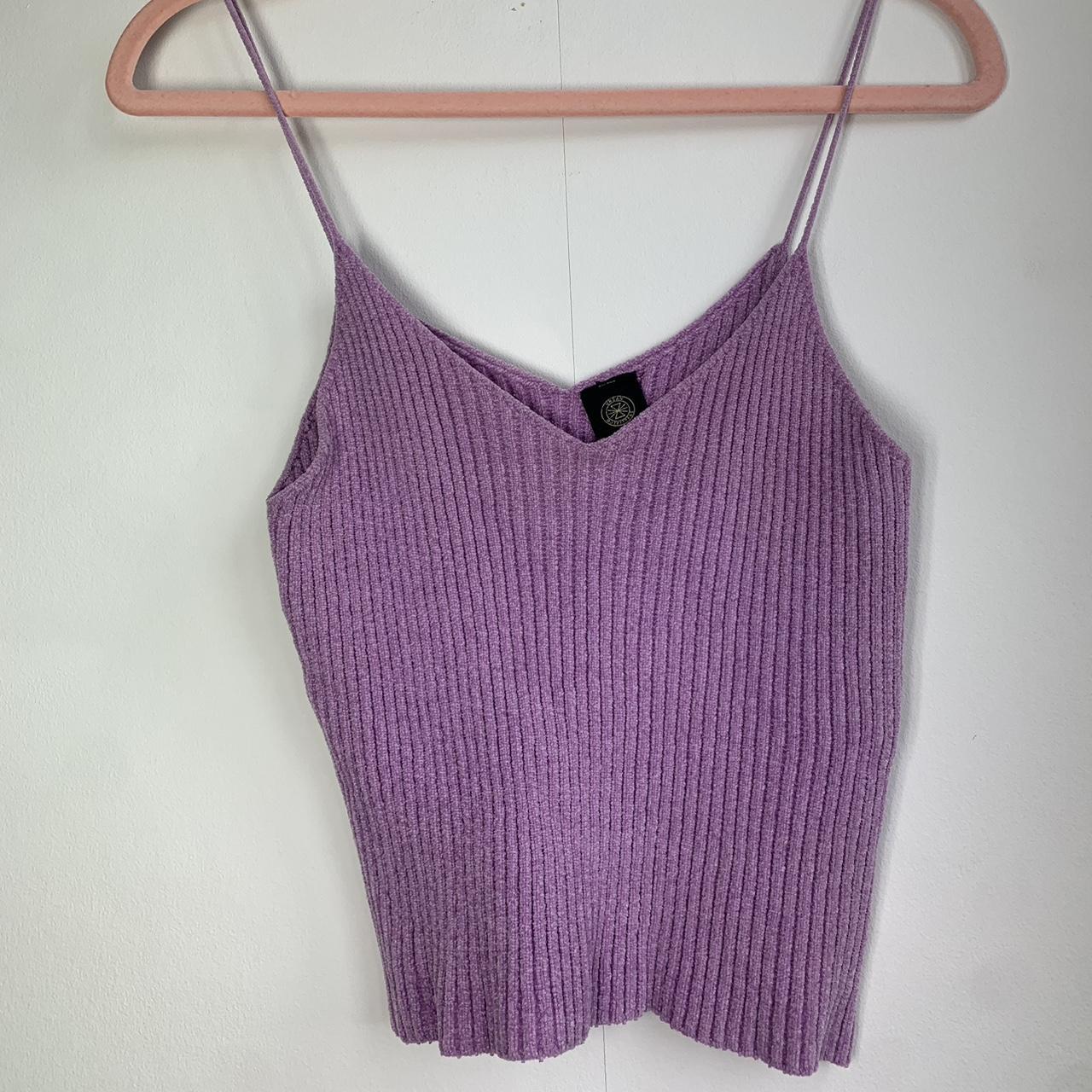 Cute purple striped crop top with thin straps - Depop