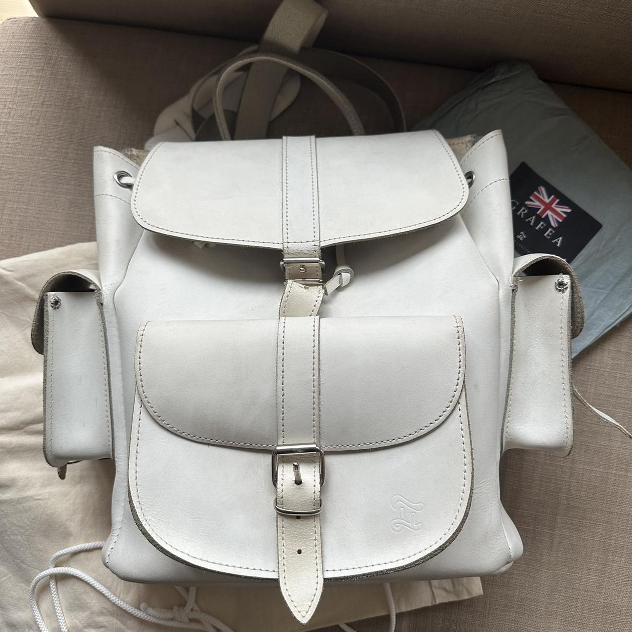 Grafea Bianca white leather backpack, it’s been worn... - Depop