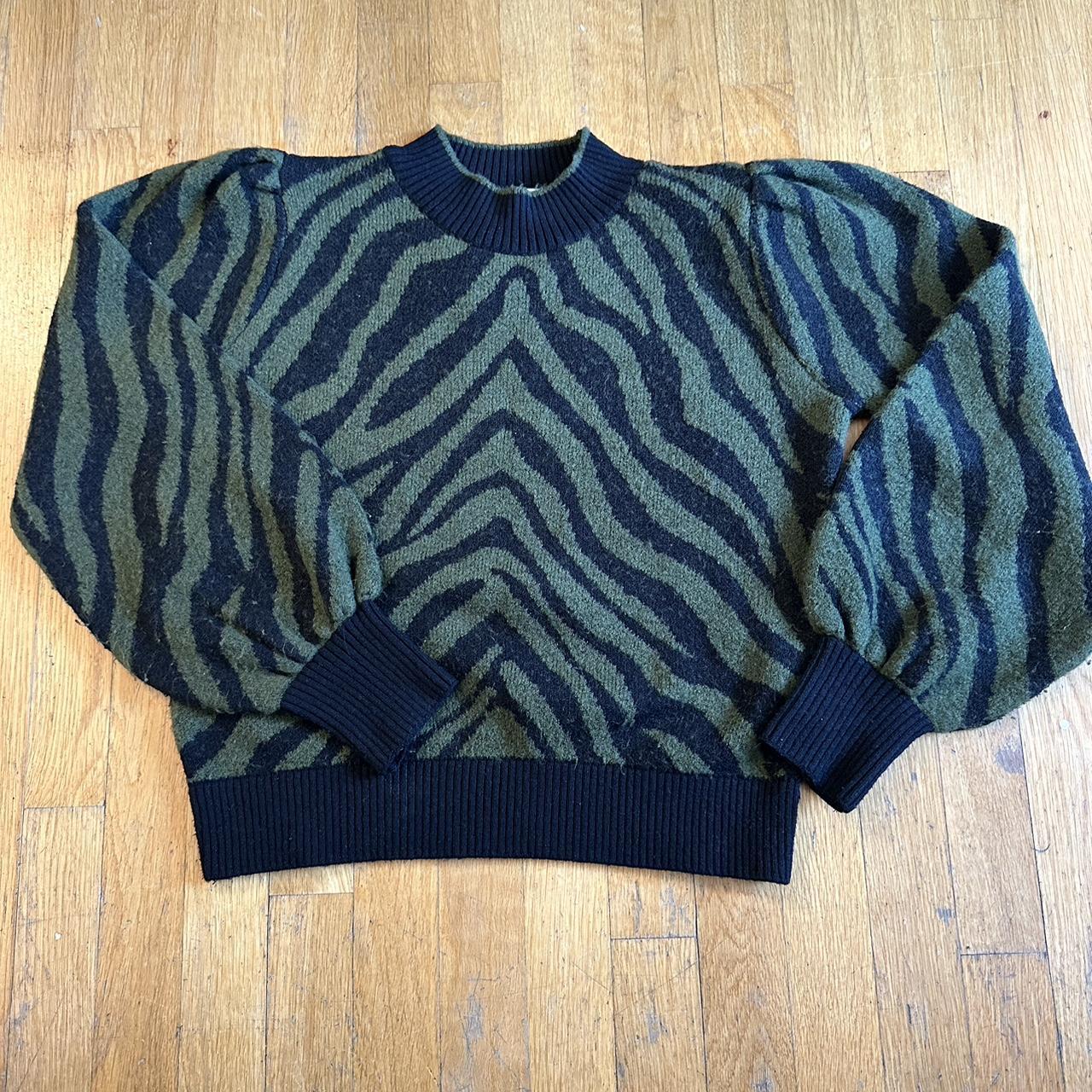 Mango Green and Black Zebra Sweater. Size XS