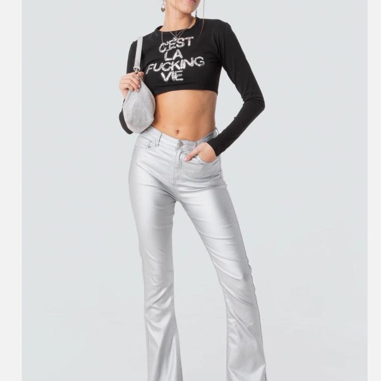 Silver flare pants fashion