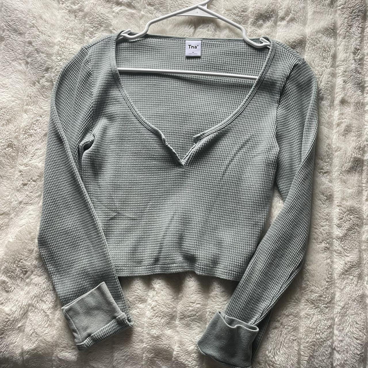 Aritzia Women's Green and Blue Croptop Depop