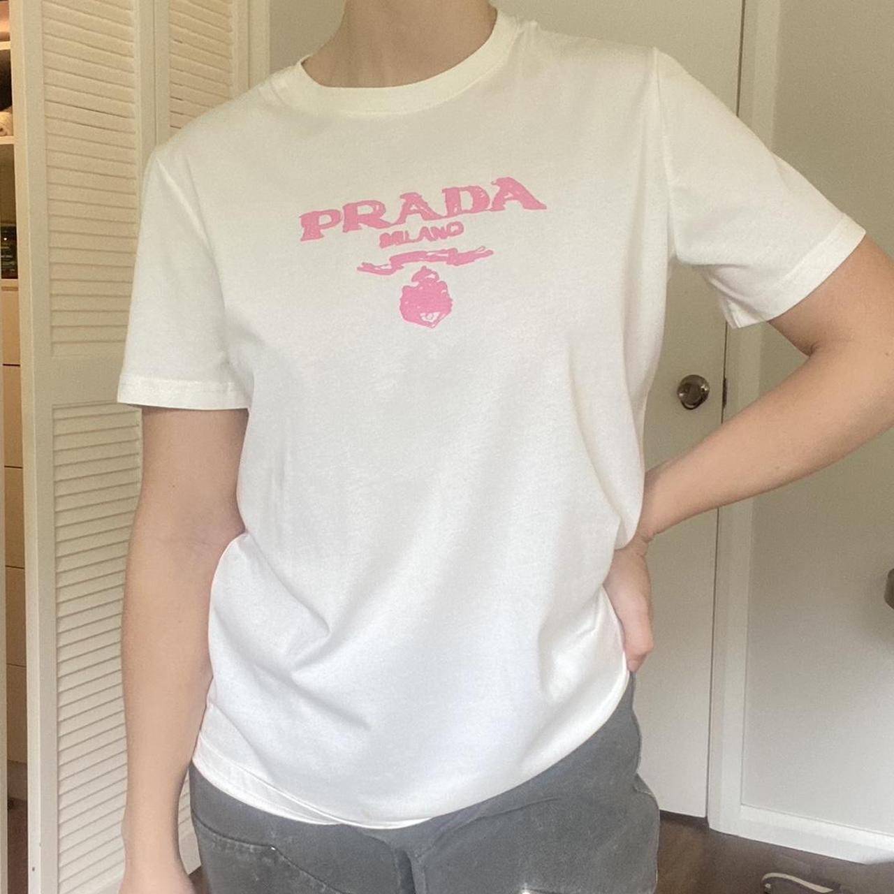 Prada re nylon tshirt with puff prada logo in baby. Depop