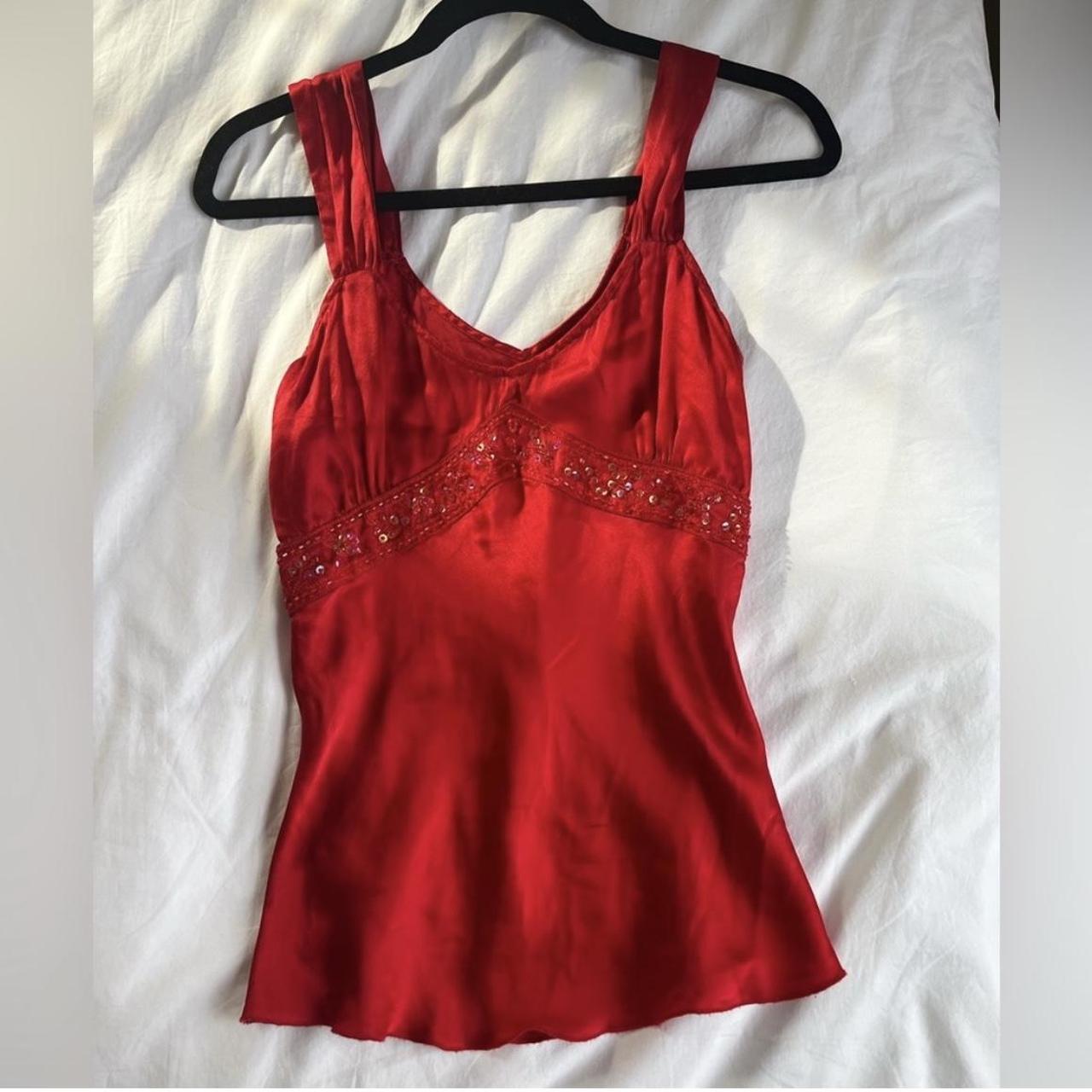 Silk red sequin tank top Super soft and light red... - Depop