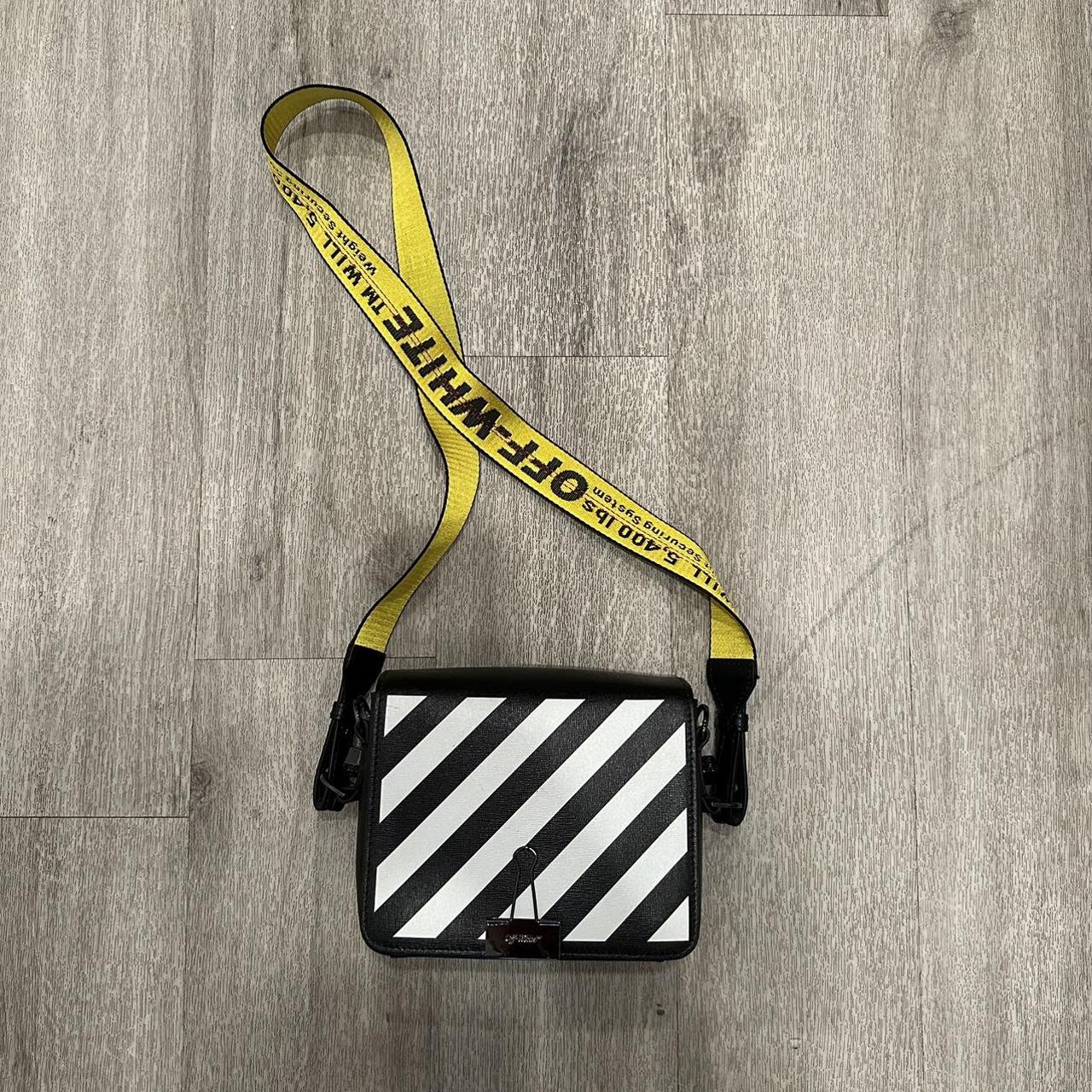 Off-White Black Diagonal Binder Clip Bag with Yellow - Depop
