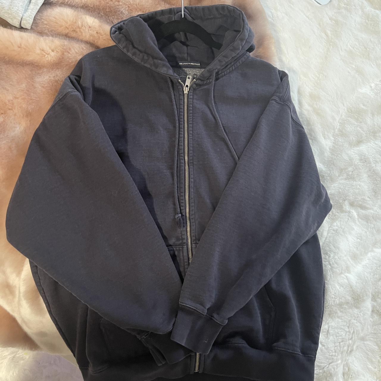 brandy melville navy christy zip up hoodie one size Depop