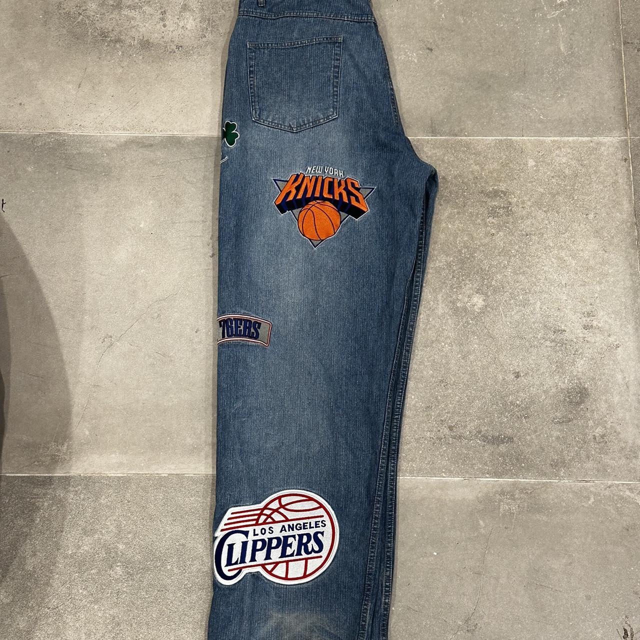 Y2K UNK EMBROIDERED AOP NBA TEAMS BAGGY JEANS Size | Depop