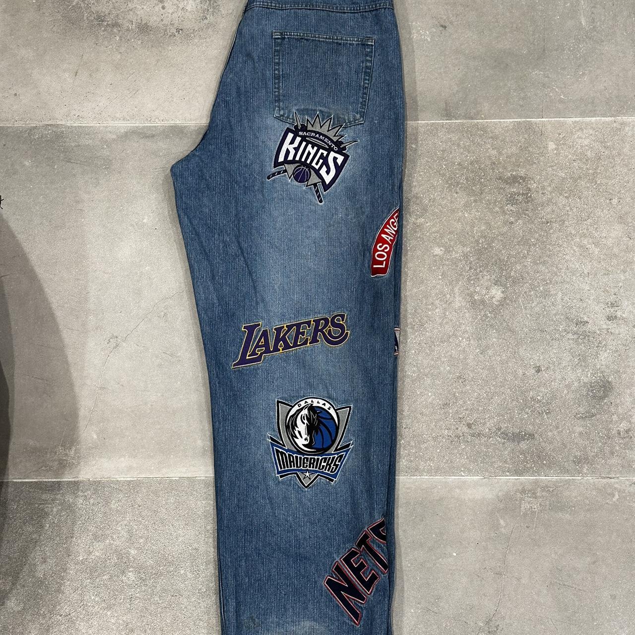 Y2K UNK EMBROIDERED AOP NBA TEAMS BAGGY JEANS Size | Depop