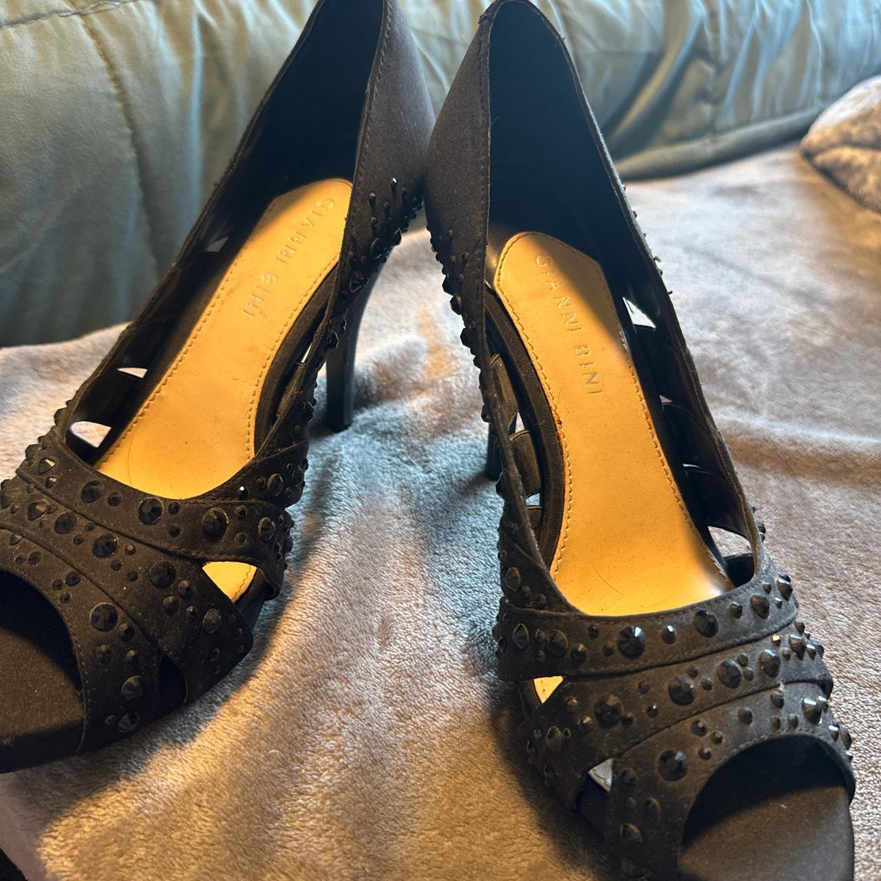 Gianni Bini Black satin rhinestone heels open toe Depop